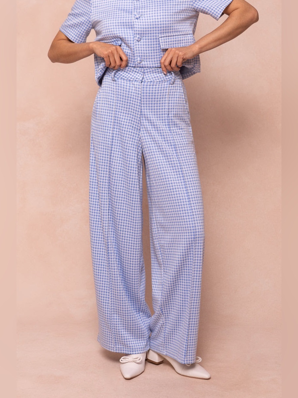 Ivy City Co Drew Pants and Blouse in Blue Gingham - Small